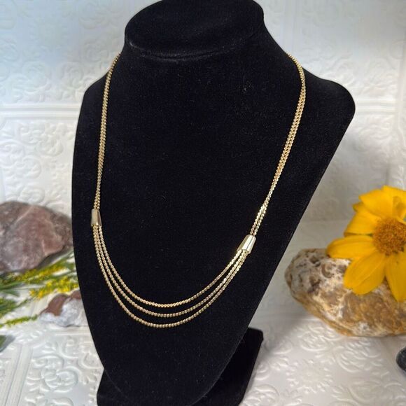 Vintage Gold Tone Multi Strand Layered Chain Necklace 18” - Picture 1 of 14